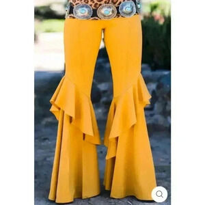 Rodeo Quincy Yellow Gold Senorita Bells Ruffle Pants - size 2XL
